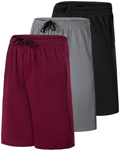 Real Essentials 3 Pack: Men’s Mesh Basketball & Athletic Performance Gym Shorts with Pockets - Set 4, L