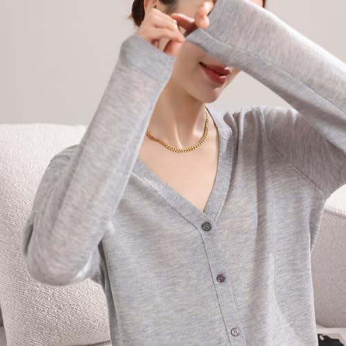 Image of Women's 100% Merino Wool Lightweight V-Neck Cardigan Sweater Button Down Long Sleeve Knitwear Outwear Tops