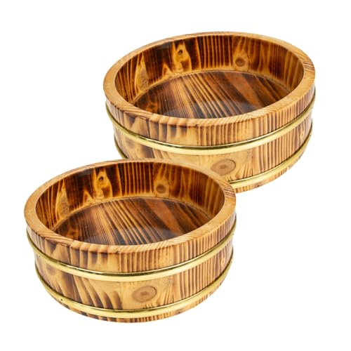 BRIGHTFUFU 2pcs Wooden Sushi Rice Mixing Bucket Outdoor Camping Rice Bowl Traditional Japanese Design for Multi Functional Kitchen Storage for Sushi Preparation and Serving