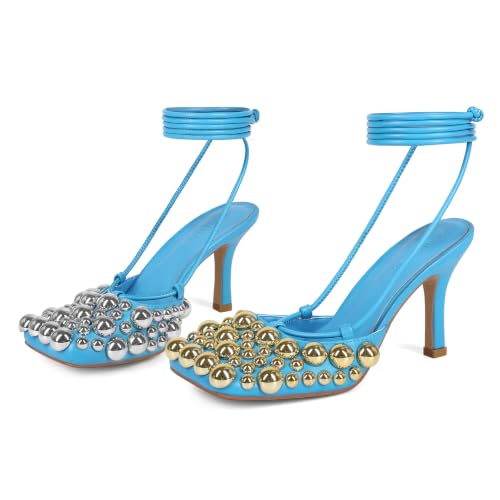 Image of Saint Leia Women's 4IN High Heel Sandals Nude Stiletto Pumps with Gold Silver Pearls Heels for Weddings Parties and Evening Wear
