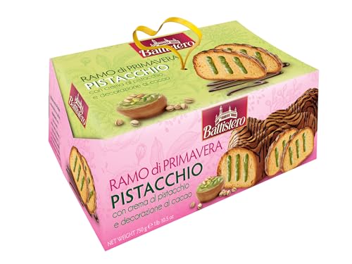 Battistero Pistachio Easter Cake 750g Italian Ramo di Primavera Easter Log with Pistachio Cream (20%) & Cocoa Decoration | Naturally Leavened Luxury Cake Made in Italy