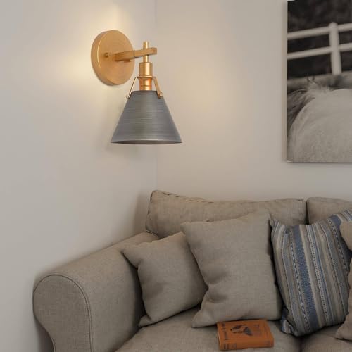 Image of Gold Wall Sconce 2 Pack, Modern Antique Wall Mounted Light Fixture for Bedroom, Bathroom, Living Room, and Hallway, Vintage Brass and Brushed Grey Finish