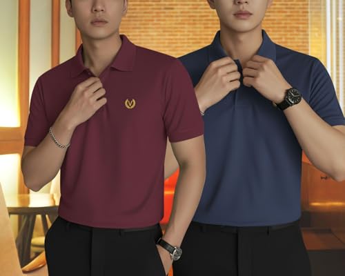 Image of MACK JONNEY Men's Solid Polo T-Shirt | Premium Cotton Blend | Regular Fit | Short Sleeve | Collared Casual Wear|Pack of 2 -MJ-157