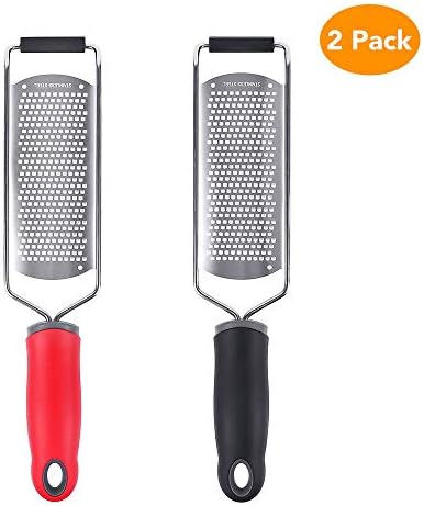 Restlandee Zester 2PCS, Stainless Steel Cheese Grater, Professional Lemon Zester Tool, Zester for Kitchen with Plastic, Hand Grater Cover for Vegetable, Hard Fruit, Lemon, Citrus, Potato, Black & Red