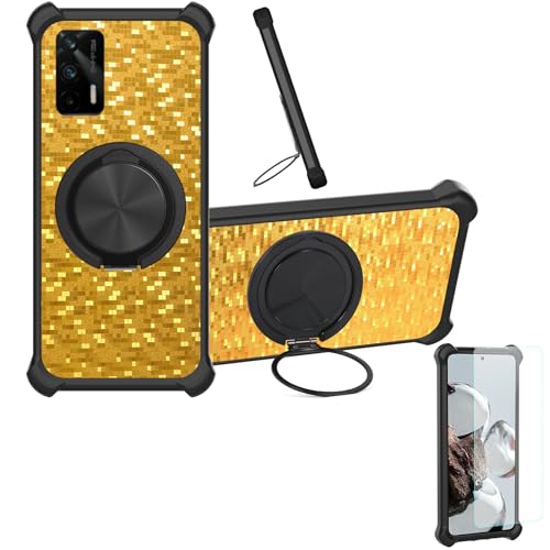 �Ή� Realme X7 Max 5g �P�[�X Phone Case [1�� 9H+�d�x���� �K���X�t�B����][360°��]���X�^���h�A�}�O�l�b�g��]CX-23-HEI