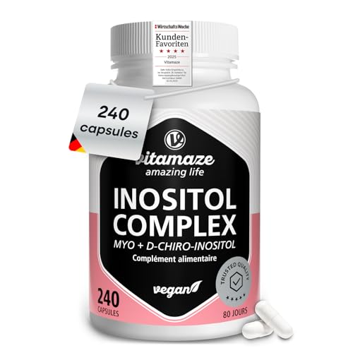Complexe Inositol 240 Gélules, 2100mg Myo-Inositol + D-Chiro-Inositol avec Vitamine B6, Acide Folique & Chrome. Équilibre Hormonal et SOPK (80 Jours) - Végan, Sans Additifs