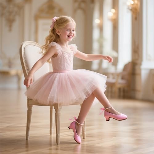 Image of THEE BRON Girls Low Heel Dress Shoes Mary Jane Party Wedding Flower Girl Pumps