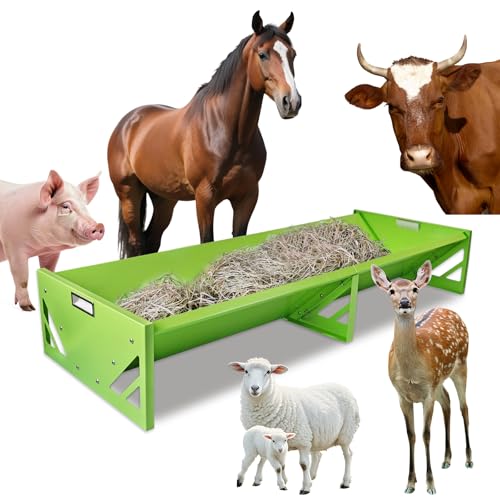 22 Gal Goat Feeder, Metal Horse Trough Livestock Feeding Trough 55 inch Heavy-Duty Large Capacity Cattle Trough Galvanized Steel Livestock Feeder for Farms Alpacas Goats, Calves, Sheep, Deer