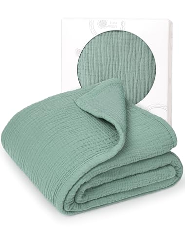 Image of Lulu moon Muslin Quilt Blanket, Crib Blanket for Baby and Toddler,47x47 Inches(Lotus Leaf)