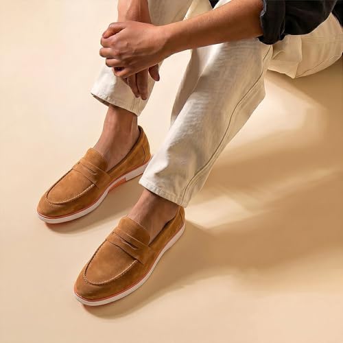 Image of HAYES LONDON Italian Suede Leather Loafers for Men | Casual Slip-On Shoes | Breathable & Lightweight Summer Wear | Comfortable Walking Shoes