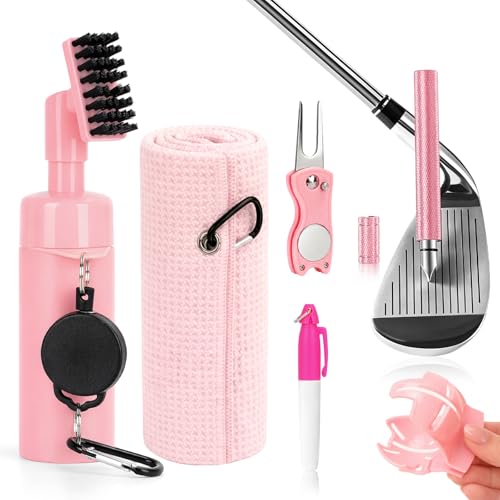 Image of Golf Club Cleaning Kit,Golf Accessories,Golf Cleaning Kit with Golf Club Cleaner Water Brush,Towel,Divot Repair Tool,Groove Sharpener,Golf Ball Alignment Complete Golf Kit