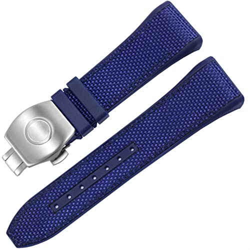 Correa de reloj de 28mm para Franck Muller V45, nailon y silicona azul con hebilla plata
