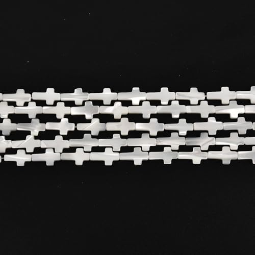 Image of HAAMIIQII Natural White Mother of Pearl Shell Beads 8x12mm Cross Shape Semi Precious Stone Loose Gemstone Beads for Jewelry Making Strand 15 Inch (28-31pcs)