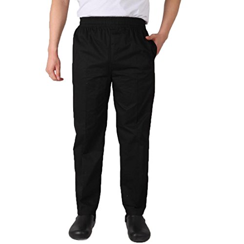 Levoberg - Pantalón de cocina, talla elástica, uniforme de trabajo, restaurante, hotel, color negro Negro L Cover