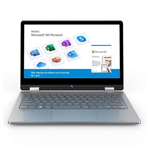 Notebook 2 em 1 Positivo Duo C4128C Intel Celeron 4GB 128GB 11.6" IPS Full HD touch Windows 10 Home, Cinza - Inclui Microsoft 365 Personal por 1 ano