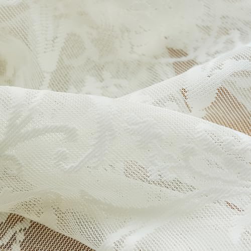 TUDECO Cream Lace Curtains 80 Inch Length, Floral Sheer Vintage Bedroom Decor, Ruffle Curtains 2 Panels, Light Filtering&Privacy, Rod Pocket Cute Decor for Living Room, 59W x 80L Inch by TUDECO - Used condition - Image 7