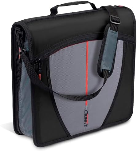 Case-it The Mighty Zip Tab Zipper Binder - 3 Inch O-Rings - 5 Pocket Expanding File Folder - 600 Sheet Capacity - Jet Black D-146