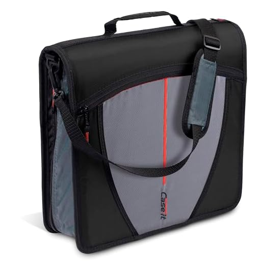 Case-it Mighty Zip Tab Zipper Binder, 3" O-Ring with 5-Color tabs, Expanding File Folder and Shoulder Strap and Handle, D-146- Jet Black