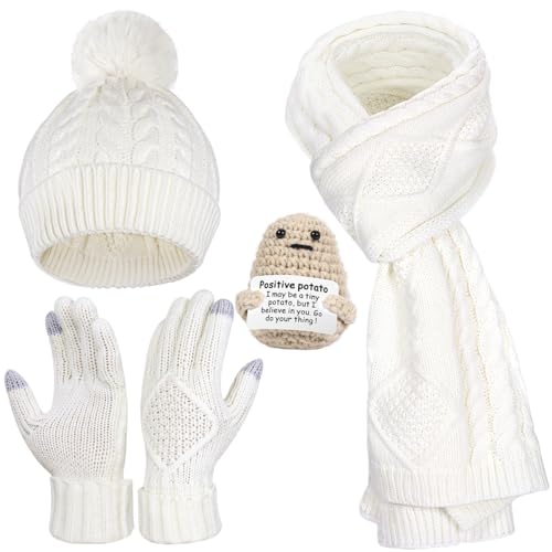 AICase Birthday Gifts for Womens Christmas Gifts Beanie Hat Scarf Gloves Set with Cute Positive Potato - Main Image