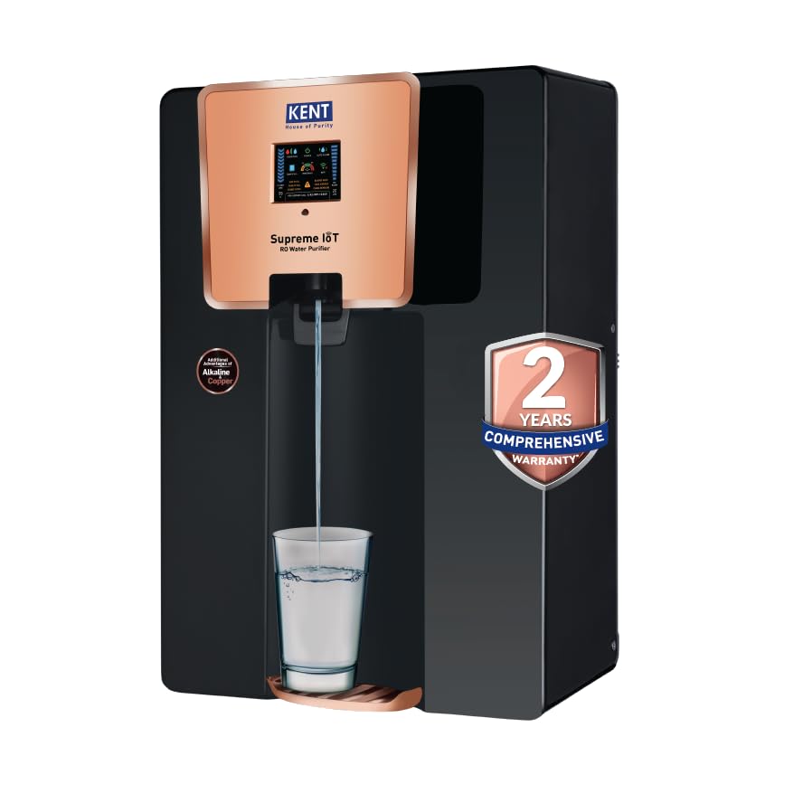 KENT Supreme IoT RO Water Purifier| RO+UF+UV+Alkaline+Copper+TDS Control+UV In-Tank | IoT Enabled | Real-Time Monitoring | 8L |20LP/Hr| Ideal For Borewell/Tanker/Municipal Water | 2Yrs Warranty|Black-image-45