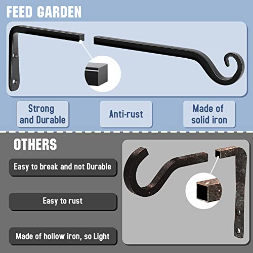 Feed Garden 15 Inch 2 Pack Hand-Forged Hanging Plant Bracket, Heavy Duty Metal Plant Hangers For Outdoor Hanging Bird Feeders, Lanterns, Wind Chimes, (Black, With 4 Screws) #TOP3
