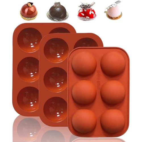 KIRZAX 3 Pièces Moule Silicone Demi Sphère,6 Trous Ø 5 cm,Réutilisable, Antiadhésif, Résistant aux Tâches,pour Boule de Chocolat, Gâteau, Gelée,...