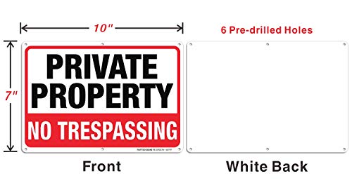 Private Property No Trespassing Metal Sign (4 Pack), 10 x 7 Inches Rust Free .040 Aluminum Sign – Reflective – Weatherproof - Easy to Mount - Indoor/Outdoor Use