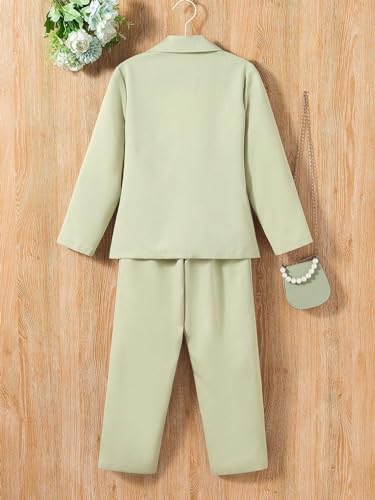 Image of Milumia Girl's Two Piece Outfit Button Open Front Blazer and Pants Set Green 10 Years