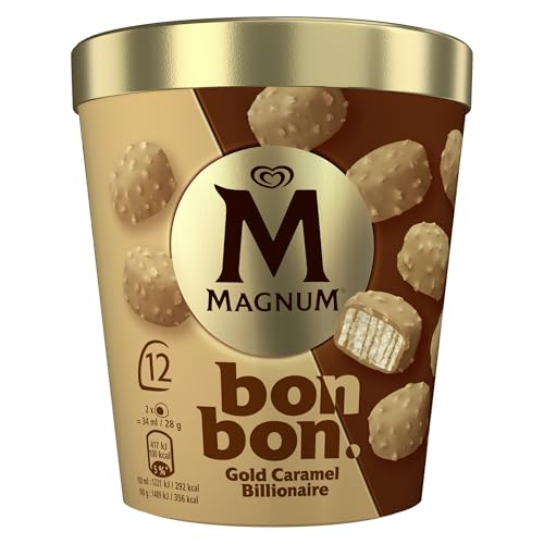 Magnum Bonbon Gold Caramel Billionaire bite-size snack with chocolate made from Rainforest Alliance Certified cocoa Ice Cream Frozen Snack for anytime indulgence 12x 17 ml(204 ml)