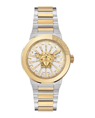 Versace Medusa Infinite Collection Luxury Womens Watch Timepieces with a Two Tone Bracelet and Case Featuring a White Dial
