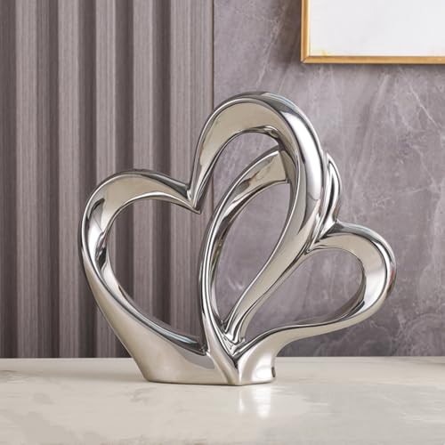 ODMYZG Statue en céramique à Double cœur,Coeur élégant pour la décoration,décoration de Maison créative Moderne,Décoration de Table,Décoration...