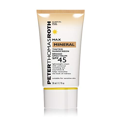 Peter Thomas Roth Peter Thomas Roth Max Mineral Tinted Sunscreen Broad Spectrum SPF 45, Tinted Moisturizer with SPF, Water-Resistant Mineral Sunscreen For Sensitive Skin, 1.7 Fl Oz.