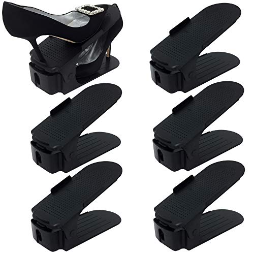 Organize Joy Shoe Slots - Shoe Organizer for Closet Set of 6 Shoe Rack Space Savers Black Plastic