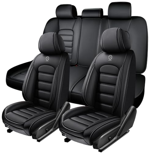 Image of 5 Seat Covers for Hyundai Santa Fe XL 2001-2024,Premium Nappa Leather Car Seat Covers Car Seat Cushions,Waterproof Soft Seat Covers for Cars,Interior Accessories with Airbag（Standard-Black）