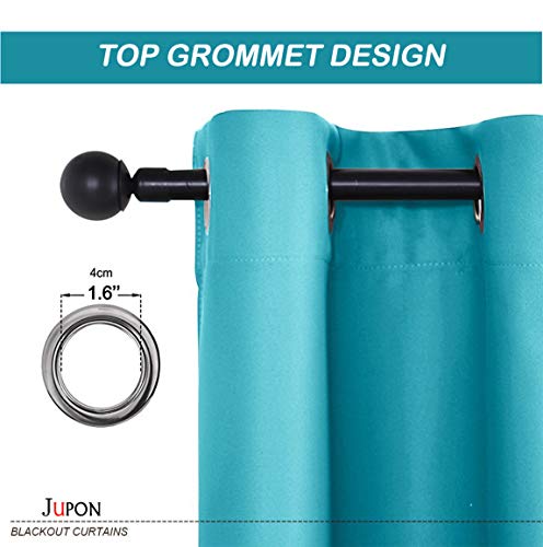 Image of JUPON Energy Saving Extra Wide Blackout Curtains for Bedroom with 3 Layers Weaving Technology, Set of 2 (54 x 108 inch - Cyan)