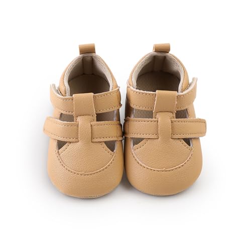 Image of HsdsBebe Baby Boys Girls Pu Leather Hard Bottom Walking Sneakers Toddler Rubber Sole First Walkers Infant Cartoon Slippers Crib Shoes