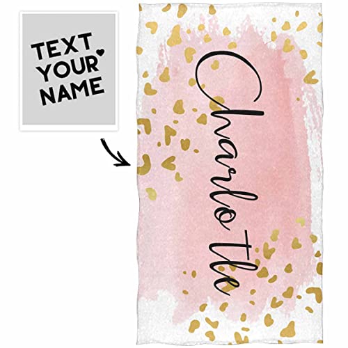 Artsadd Personalized Gold Pink Beach Towels For Girls Kids Custom Name Text Pool Bath Towel For Women Men #TOP5