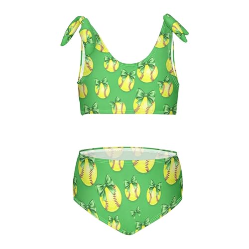 Image of Girls Swimsuit Two Piece Swimwear Bikini Set Pink Bow Softball Bathing Suit for 3-12T,