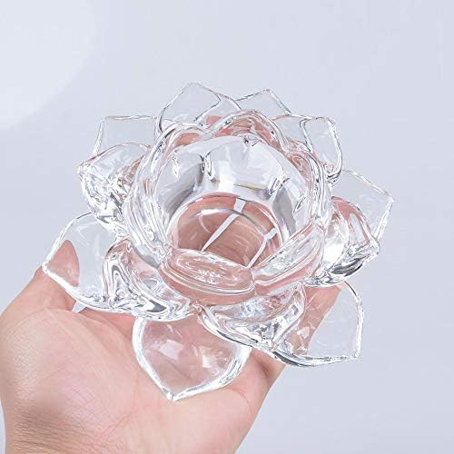 NUPTIO Crystal Lotus Candle Holders - 4 Pcs Tea Light Candle Holders for 4.5cm Diameter Pillar Candles, Glass Votive Tealight Holders Bulk for Romantic Wedding Party Home Decorations