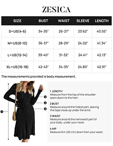 Zesica Women'S 2024 Fall Long Sleeve Wrap V Neck Ribbed Knit Pleated A Line Pullover Sweater Dress With Belt,Black,Small thumb #5
