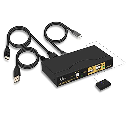 Cklau 2 Port Usb-C + Displayport Kvm Switch 4K60Hz 2K144Hz With Audio, Cables And Usb 2.0 Hub, 2 Computers 1 Monitor Switcher Supports Thunderbolt 4 Device, Dp1.2 #TOP18