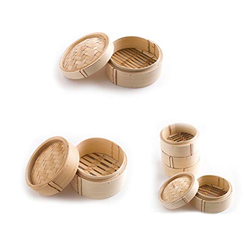 3 peças de panelas de bambu chinesas de 20 cm da UPKOCH, cesta de cozimento a vapor, cesta com tampa