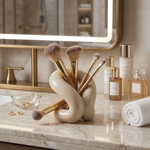 Bathroom Ceramic Toothbrush Holder, Knot Toothbrush Storage Rack, Vanity Makeup Organizer, Multifunctional Home Decor Storage Rack (F)