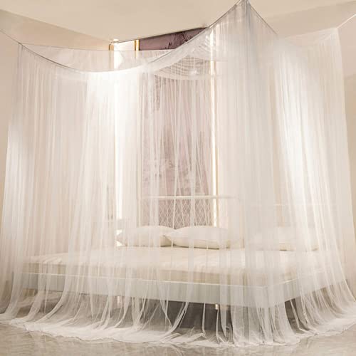 Twinkle Star 4 Corner Post Bed Canopy, Elegant Curtain Net For Full/Queen/King Size Bed (White) #TOP2
