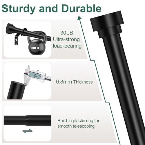 HEI! DEAR Black Curtain Rods 72 to 144 Inch(6-12FT),1 Inch Long Curtain Rod,Adjustable Heavy Duty Curtain Rods,Modern Decorative Drapery Rods,Telescoping Window Single Curtain Rod 36-150\",Matte Black