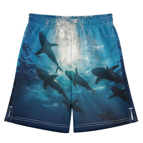 DOMIKING Shark Ocean Blue Kids Shorts Pull-on Boys Shorts with Elastic Waist Casual Athletic Pants for Summer Playwear - Main Image