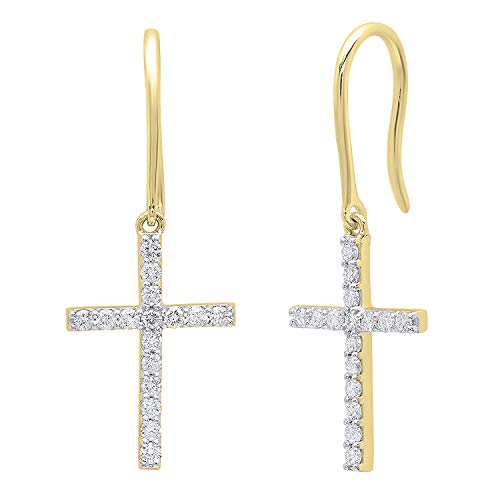 Dazzlingrock Collection 0.45 Cttw 10K Solid Gold Round White Diamond Womens Cross Drop Earrings