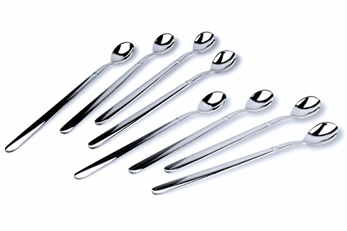 CRUX Long Handled Iced Tea, Ice Cream, Espresso, Bar Spoon, Set of 8, 18/10 Stainless Steel By Bruntmor