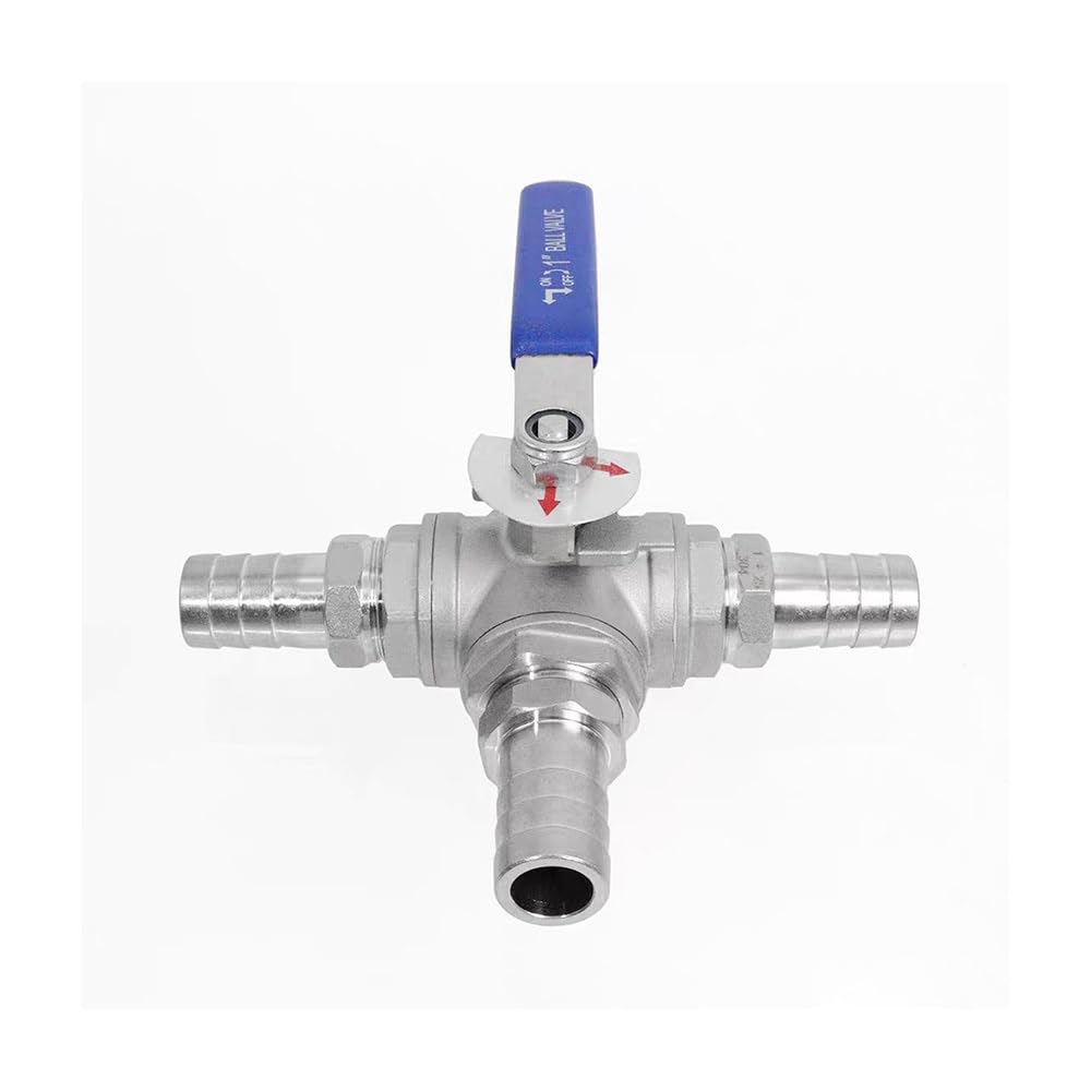 304 Stainless Steel Three Way Ball Valve, Hose Barb Ports (6/8/10/12/13/14/15/16/18/19/20mm OD), for Water, Oil, Gas Low Pressure Systems, 1PC(L-Port,13mm)