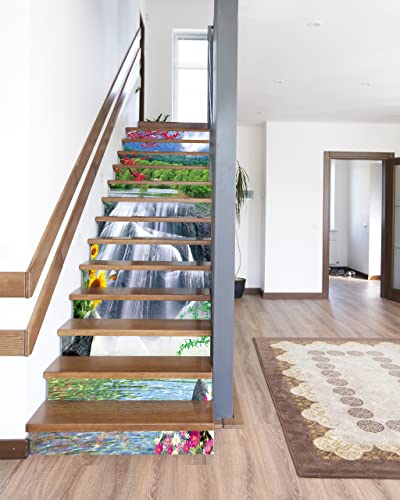 Stair Decals - Flfk Stair Stickers Decals Peel And Stick,Waterfall Stair Risers Decals Self-Adhesive For Home Decor, 39.3" W X 7.08" H X 13Pcs #TOP2